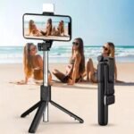 Foldable Selfie Stick with LED Light & Bluetooth Remote - Image 3